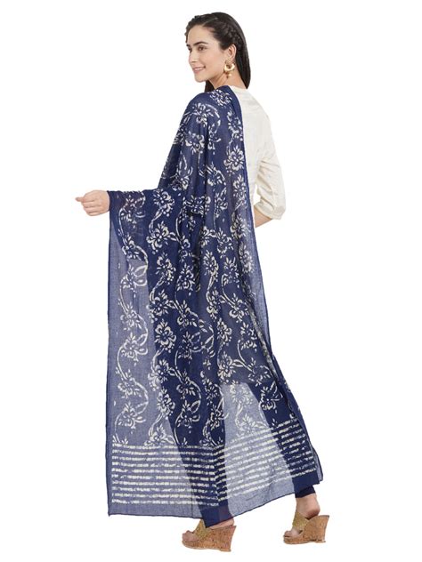 Cotton Indigo & Off White Block Printed Dupatta Dupatta Bazaar