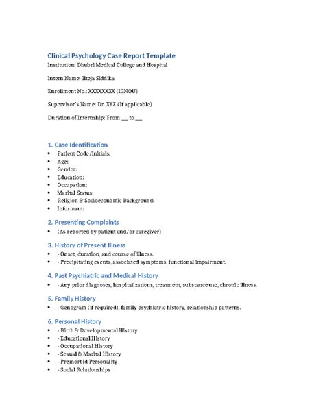 Clinical Psychology Case Report Template (IGNOU) - Studocu