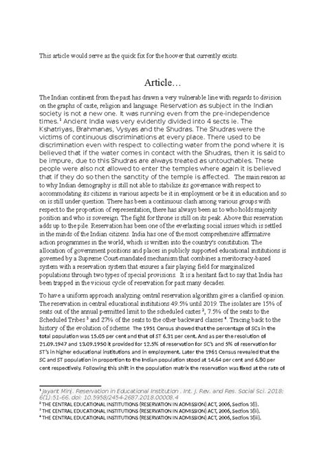 Article on reservation - This article would serve as the quick fix for ...