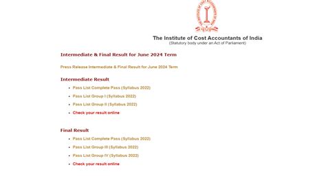 ICMAI CMA June 2024 Result Declared: Download CMA Inter, Final ...