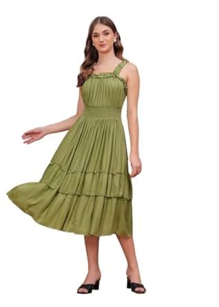Buy JYOTI Women Green Color Viscose Rayon Fabric Flared Dress_63 at ...
