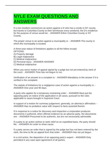 NYLE EXAM QUESTIONS AND ANSWERS - Board Certified Criminal Trial ...