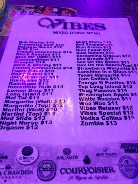 Menu at Vibes Restaurant and Lounge, Candler-McAfee