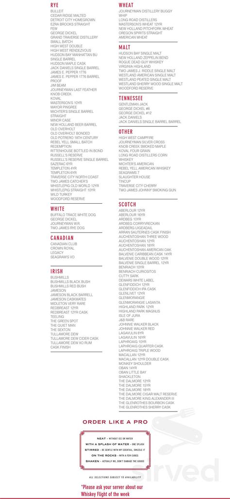 Butcher's Union menu in Grand Rapids, Michigan, USA