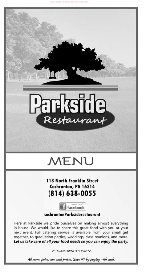 Menu at Cochranton Parkside Restaurant, Cochranton
