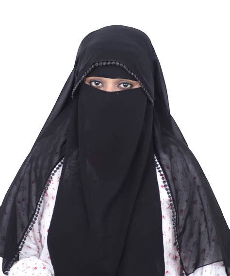 Buy Barakath Women's Chiffon 2 Layer Nose Piece Niqab With Stone Lase ...