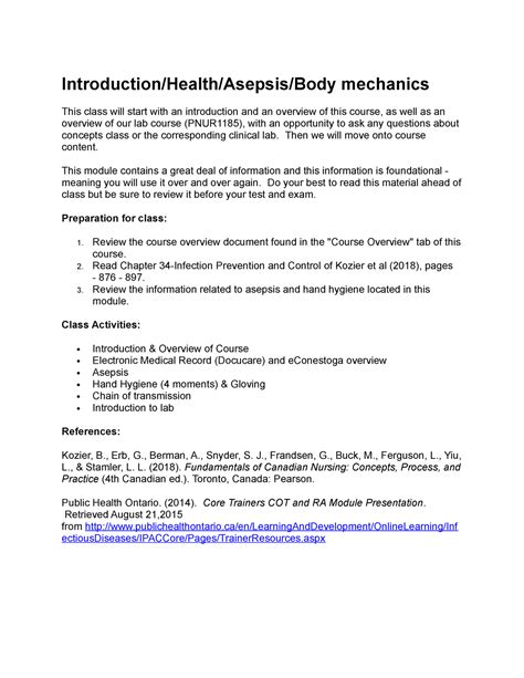Introduction health asepsis body mechanics - Introduction/Health ...