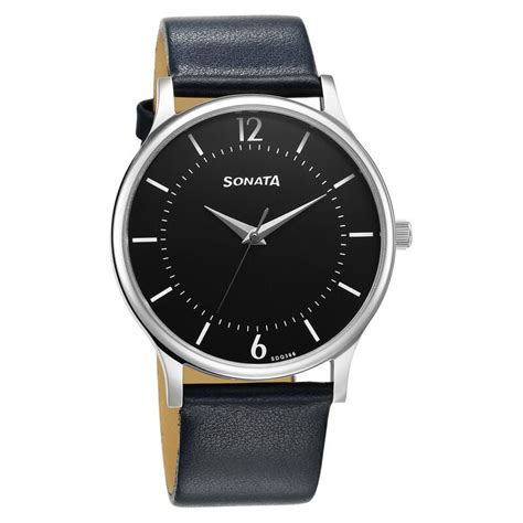 Buy Online Sonata Aspire Quartz Analog Black Dial Leather Strap Watch ...