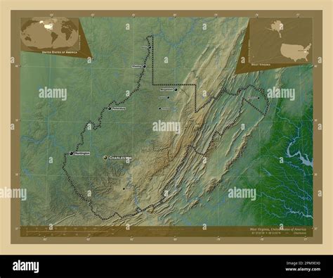 West Virginia, state of United States of America. Colored elevation map ...