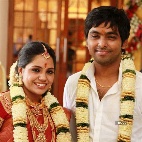 Newlyweds, musician GV Prakash Kumar and singer Saindhavi pose for the ...