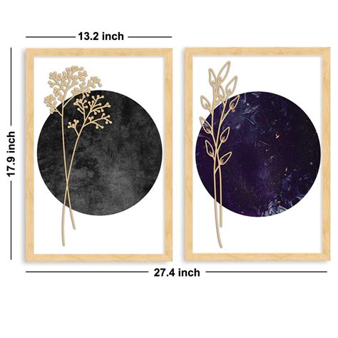 Set of 2 Art Prints for Wall Décor Black and Blue Boho MDF Embosed 3D ...