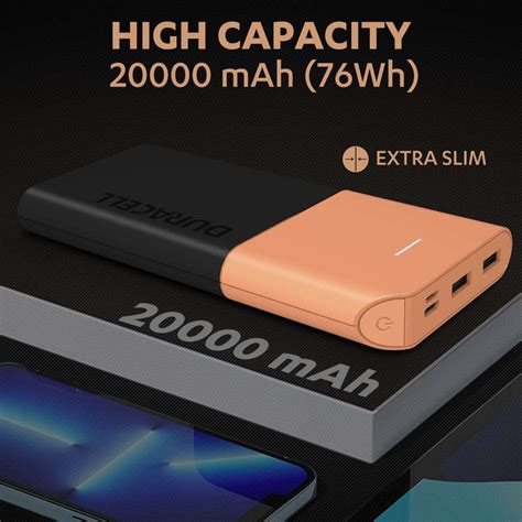 DURACELL 20000 mAh 22.5 W Slim Pocket Size Power Bank Price in India ...