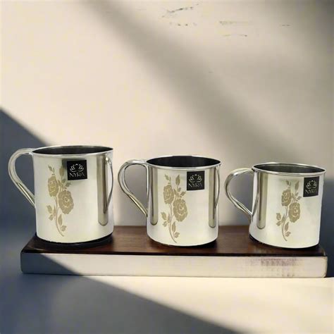 Nyra® Stainless Steel Laser Printed Mug Set - Glossy Finish, Set of 3 ...
