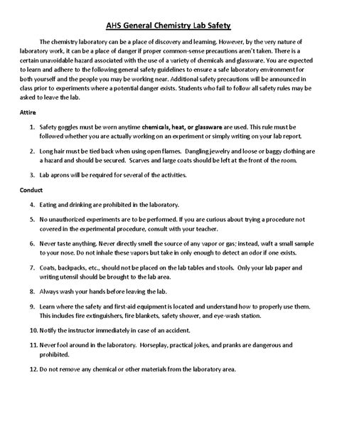 Laboratory Safety Rules-1 - AHS General Chemistry Lab Safety The ...
