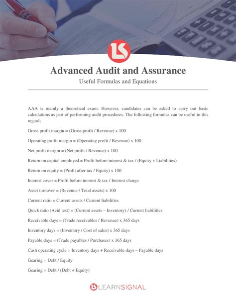 AAA - Useful Formulas and Equations - Advanced Audit and Assurance ...