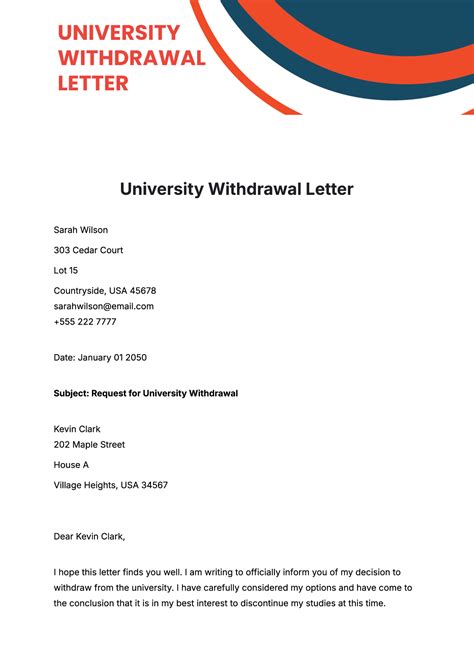 Free University Withdrawal Letter Template to Edit Online