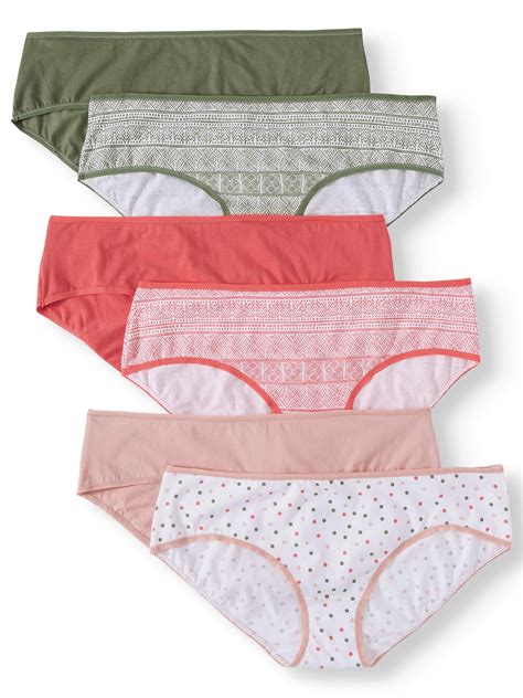 Secret Treasures Women's Plus Cotton Print Hipster Panties, 6 Pack ...