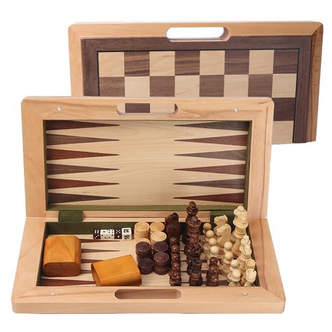 Buy GSE 16" Deluxe 3-in-1 Wooden Folding Chess, Checker and Backgammon ...