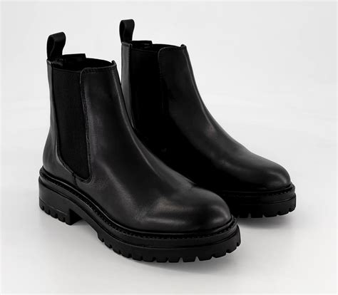 OFFICE Angie Cleat Sole Classic Chelsea Boots Black Leather - Women's ...