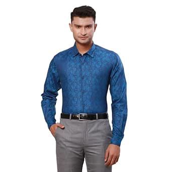 Raymond Men's Slim Fit Jacquard Pattern Pure Cotton Semi Cutaway Collar ...