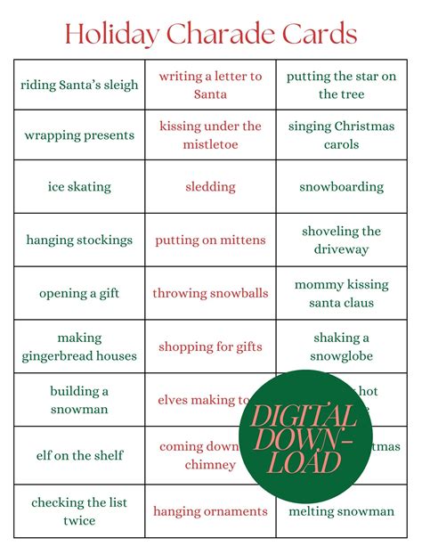 Christmas Charades Cards for Holiday Games with Family and Friends ...