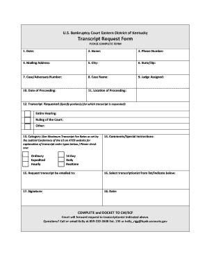 Fillable Online kyeb uscourts Transcript Request Form - Eastern ...