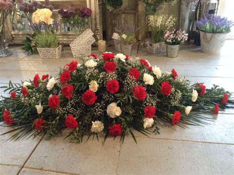 Red and white carnation coffin spray, casket spray, funeral spray ...