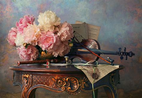 Download wallpaper letter, flowers, style, notes, violin, still life ...