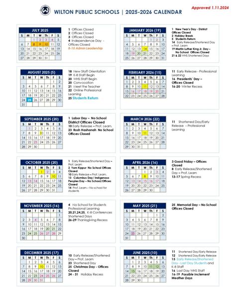 Wilton Public Schools Calendar 2026-2027 [District Calendar]