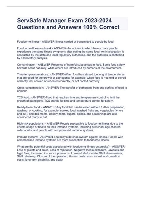 ServSafe Manager Exam Questions and Answers 100% Correct - ServSafe ...