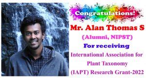 Mr. Alan Thomas S, Alumnus-NIPST-received International Association for ...