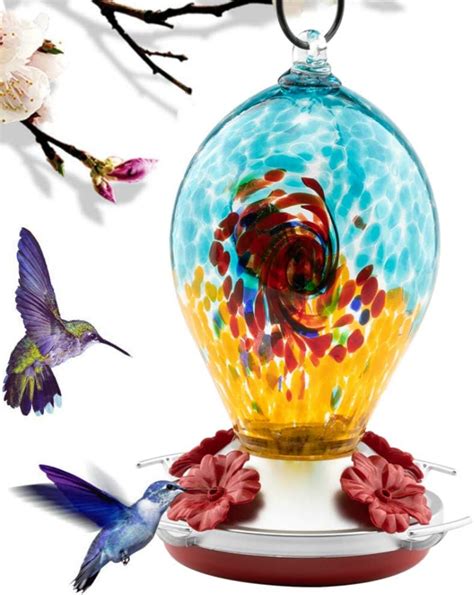 Buy REZIPO Hummingbird Feeder with Perch - Hand Blown Glass - Orange ...