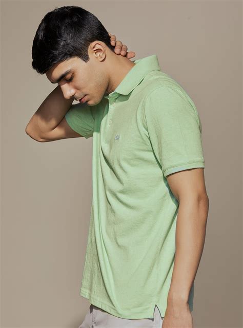 Buy Light Emerald Melange Polo | Casual Green Solid Polos for Men ...