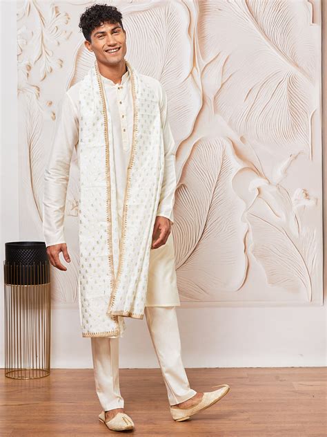 Men's Cream Viscose Kurta, Pant And Dupatta Set – vastramay