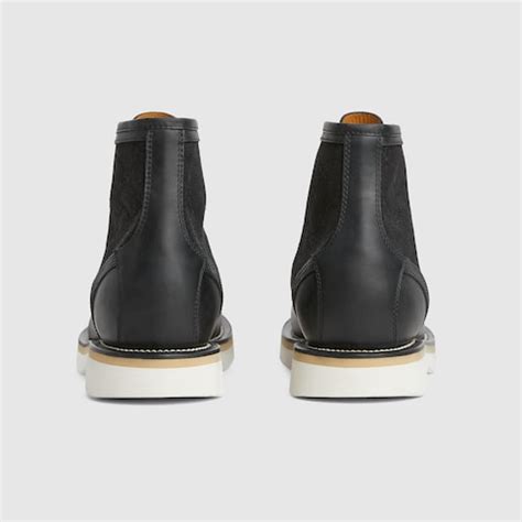 Men's lace-up ankle boot in black leather | GUCCI® US