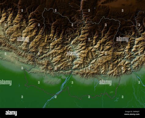 East, development region of Nepal. Colored elevation map with lakes and rivers Stock Photo - Alamy