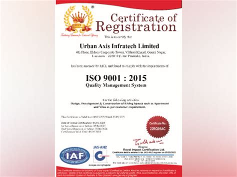 Urban Axis recognized with ISO 9001:2015 certification for Quality ...