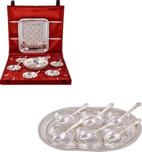 Silver Wilver Pudding Set and 6 Square Bowl Set with Spoon and Tray ...