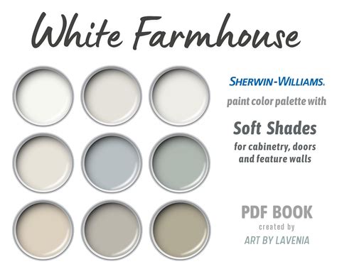 A Sherwin Williams white farmhouse paint color palette with beige tan ...