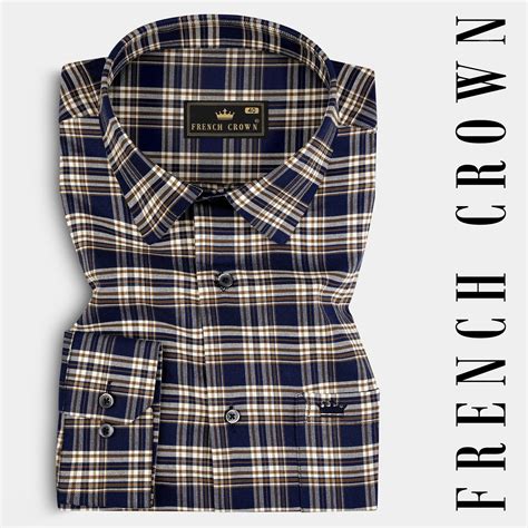 Firefly Blue And Walnut Brown Casual Checks-Plaid Premium Cotton Shirt ...