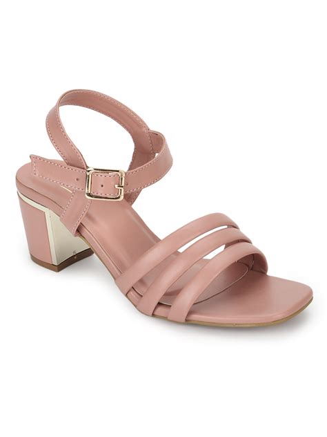 Nude Pink PU Block Heel Sandals – Truffle Collection
