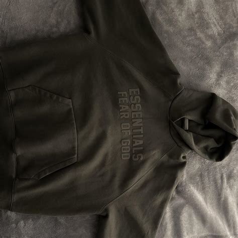 DARK GREEN ESSENTIALS “FEAR OF GOD” HOODIE Conditon:... - Depop