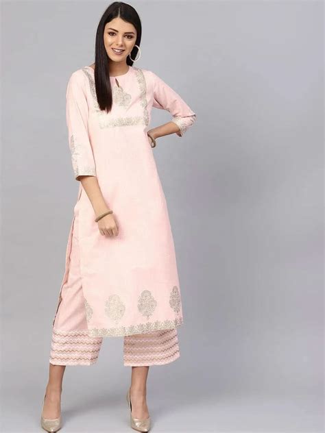 Buy Pink Printed Cotton Straight Kurta With Palazzos Online at Rs.1074 ...