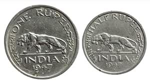 Royals Collections 1947 One & Half Rupee Coins Set of 2 Coins : Amazon ...