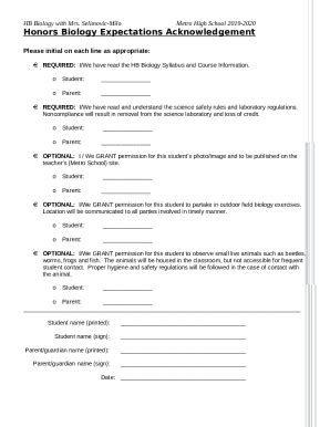IB Biology Expectations Acknowledgement Doc Template | pdfFiller