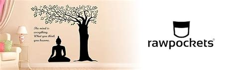 rawpockets Lord Buddha Under Tree and Quote on Mind PVC Vinyl Wall ...