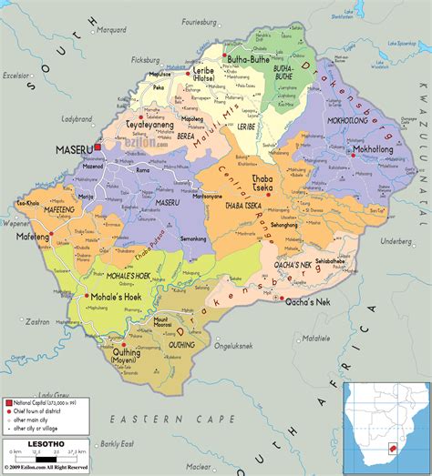 Political Map of Lesotho - Ezilon Maps