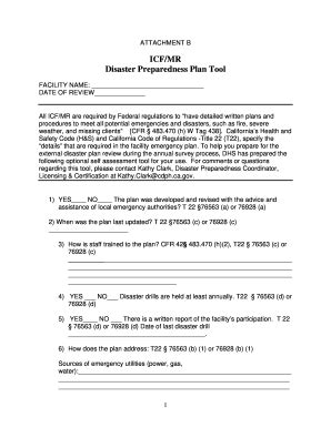 ICF/MR Disaster Preparedness Plan Tool - Fill and Sign Printable ...