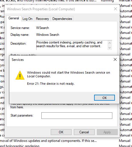 Image result for Windows Could Not Start the Windows Search Service On Local Computer Error 21