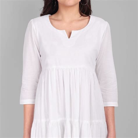 White Pure Mul-Mul Cotton Graduated Short Dress Cotton Lined | Rang ...